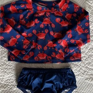 Crab Print Kids Swim Bikini Set - Blue and Red